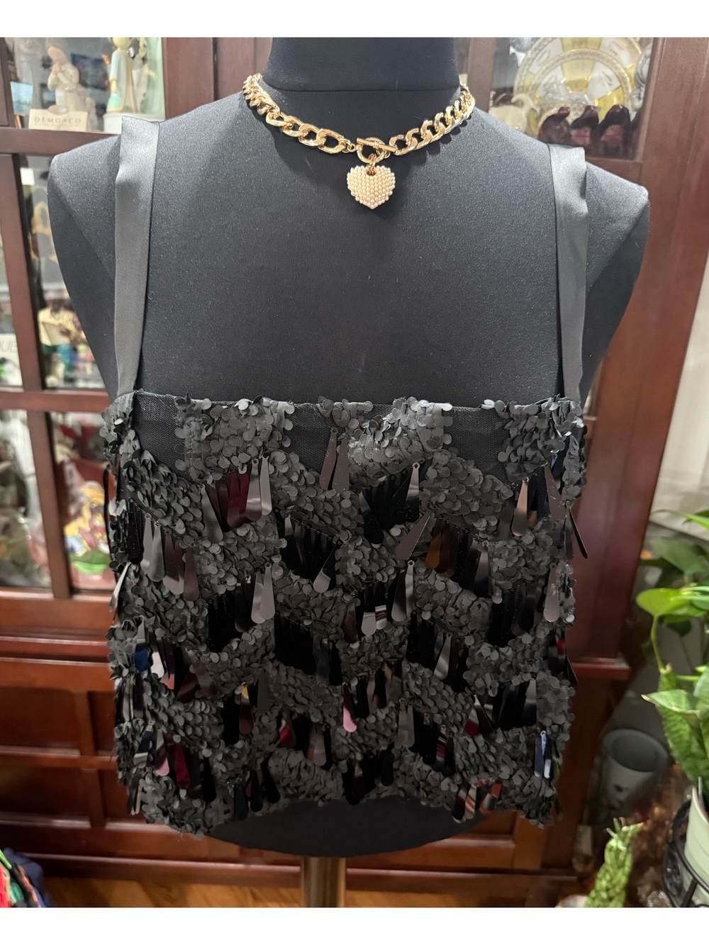 Zara Black Sequin & Fringe Camisole